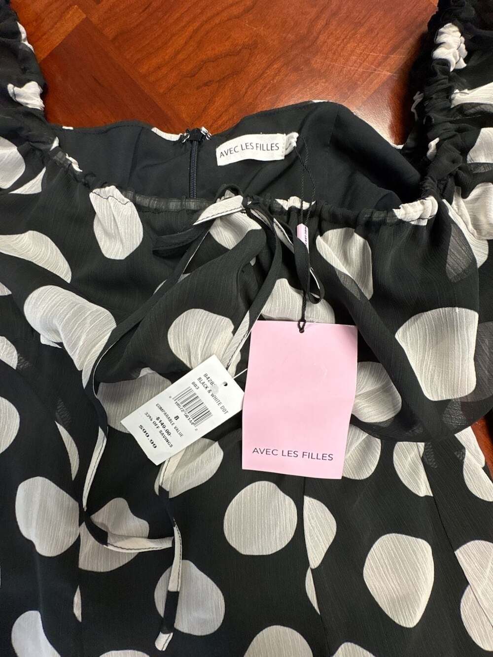 Avec Les Filles Black & White Polka Dot Bell Sleeve Mini Dress - Picture 3 of 3